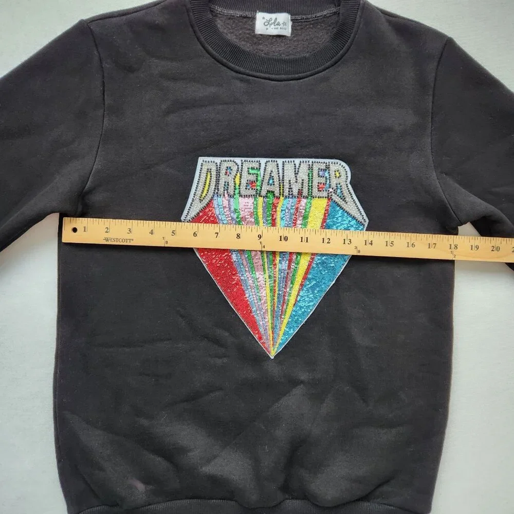 Lola + The Boys Dreamer Black Crewneck Sweatshirt Beaded Sequins Soft Boho Glam - Picture 8 of 10